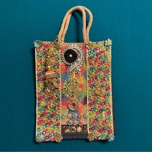 NWT Handmade Dubai UAE Burlap Beaded Bag Small Tote